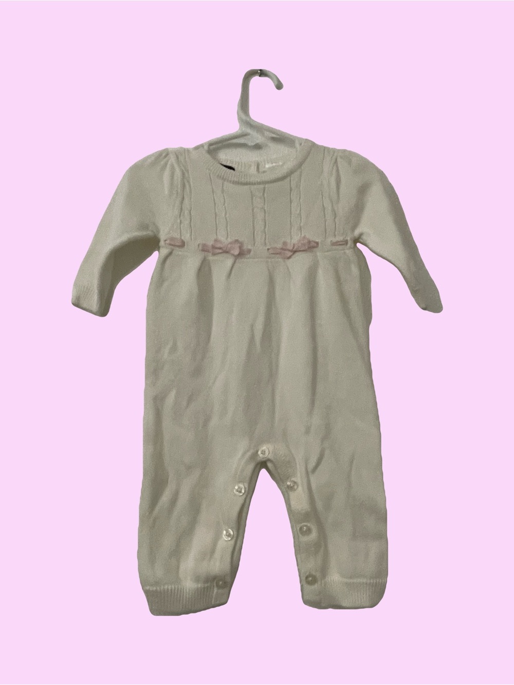 Wendy Bellissimo Cream Knit One-Piece with Pink Bow Accents